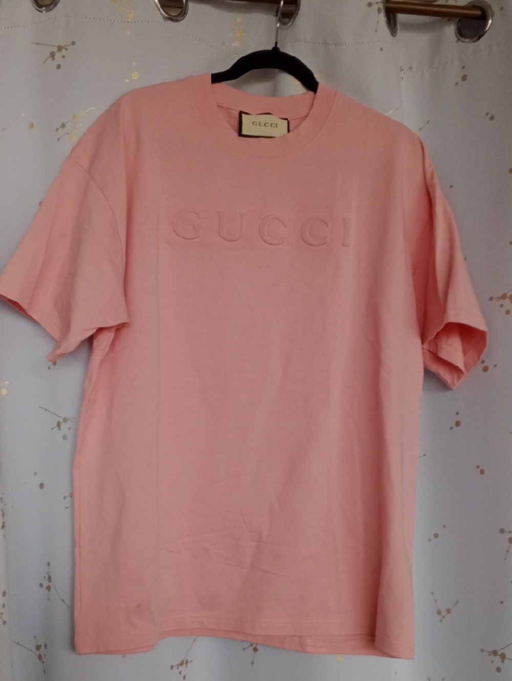 Gucci Pink Embossed Logo Short Sleeve Tee